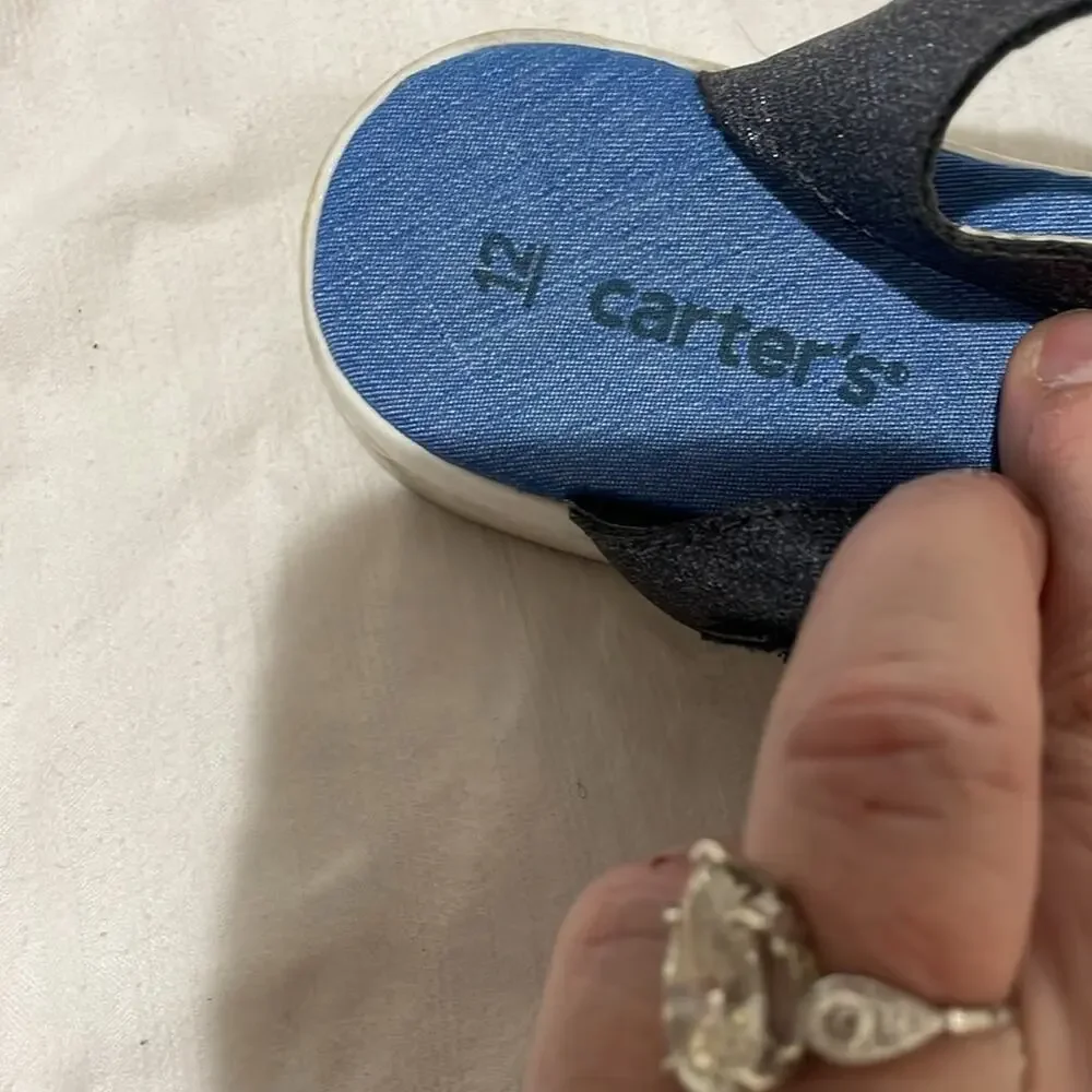 Carters 12 blue metallic two bow open toe platform sandal guc white sole